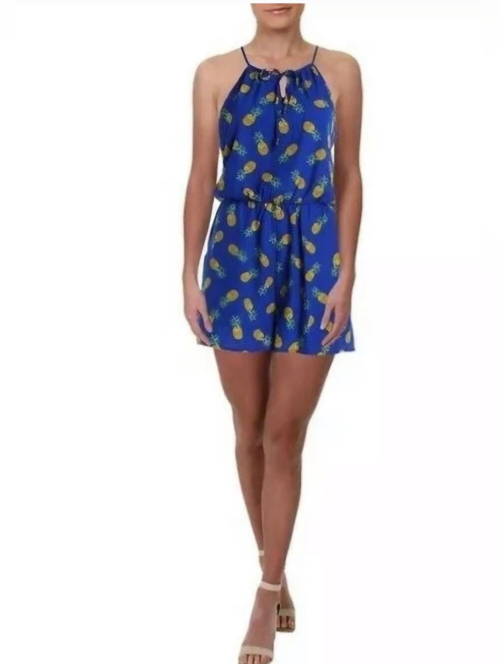 NWT.. As U Wish brand romper in royal blue with a yellow pineapple pattern